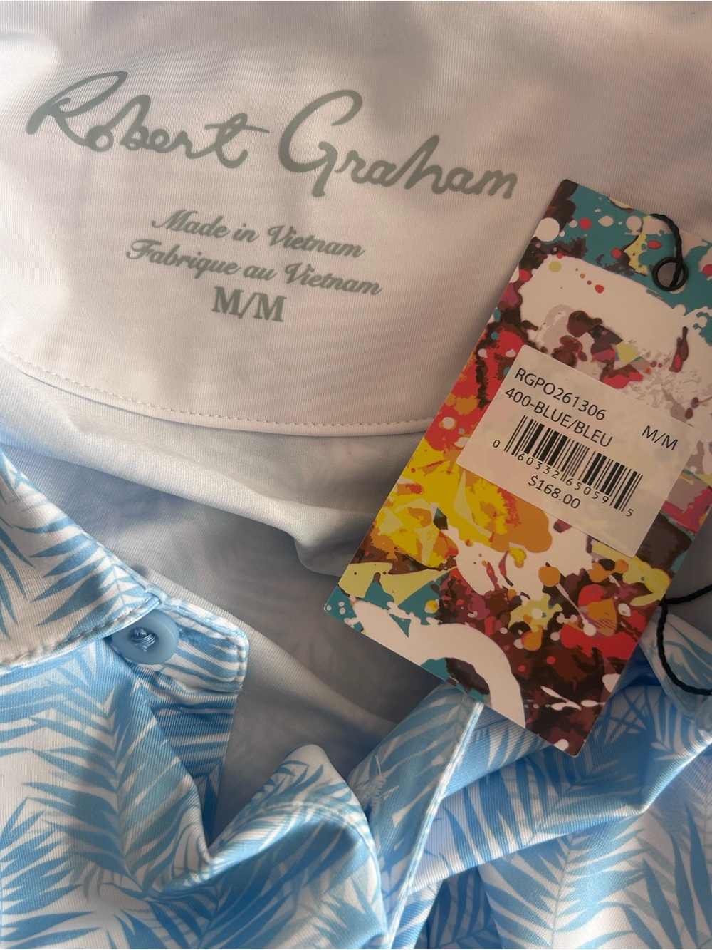 Robert Graham Performance Polo Palm Print Blue - Picture 6 of 8